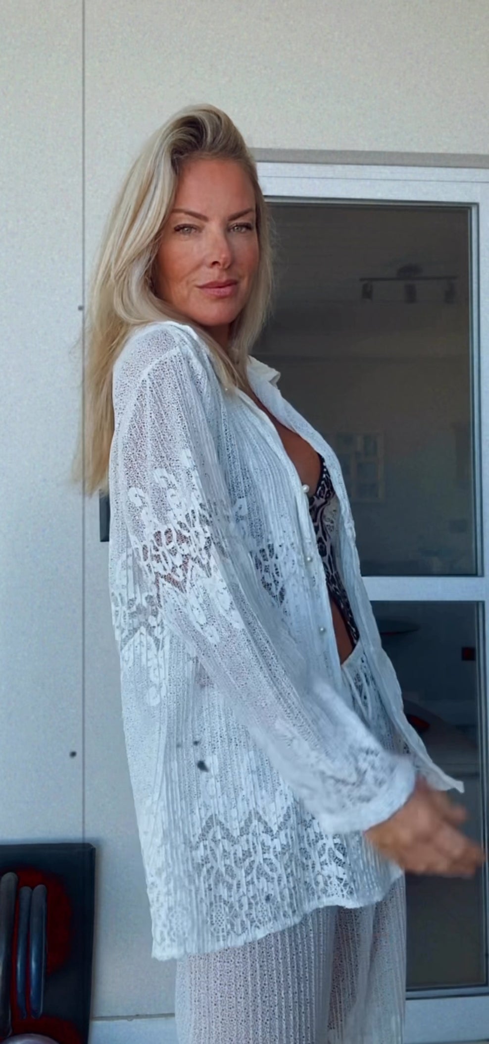 Conjunto de calça e camisa de renda Split