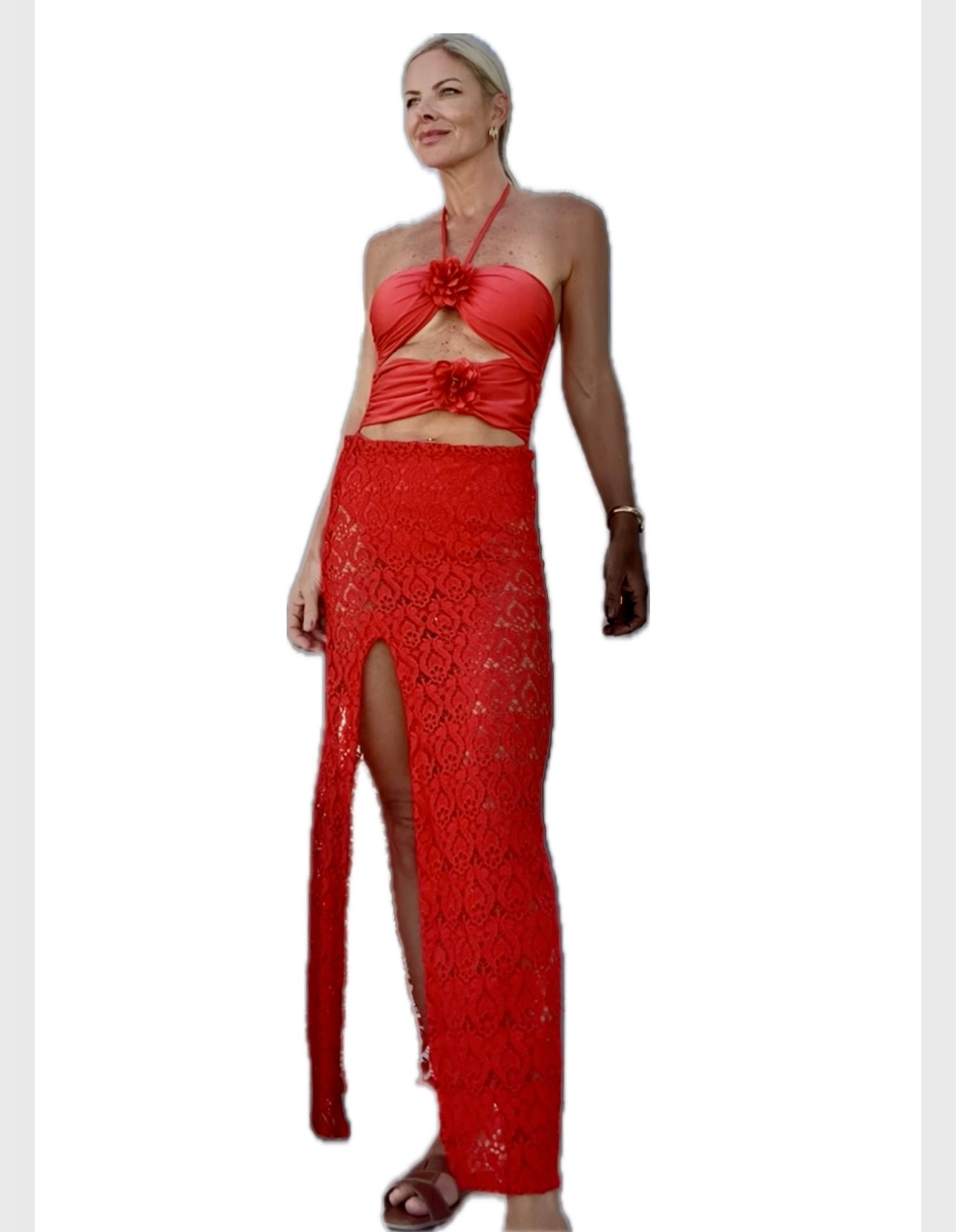 Saia de guipir Perissa - vermelha