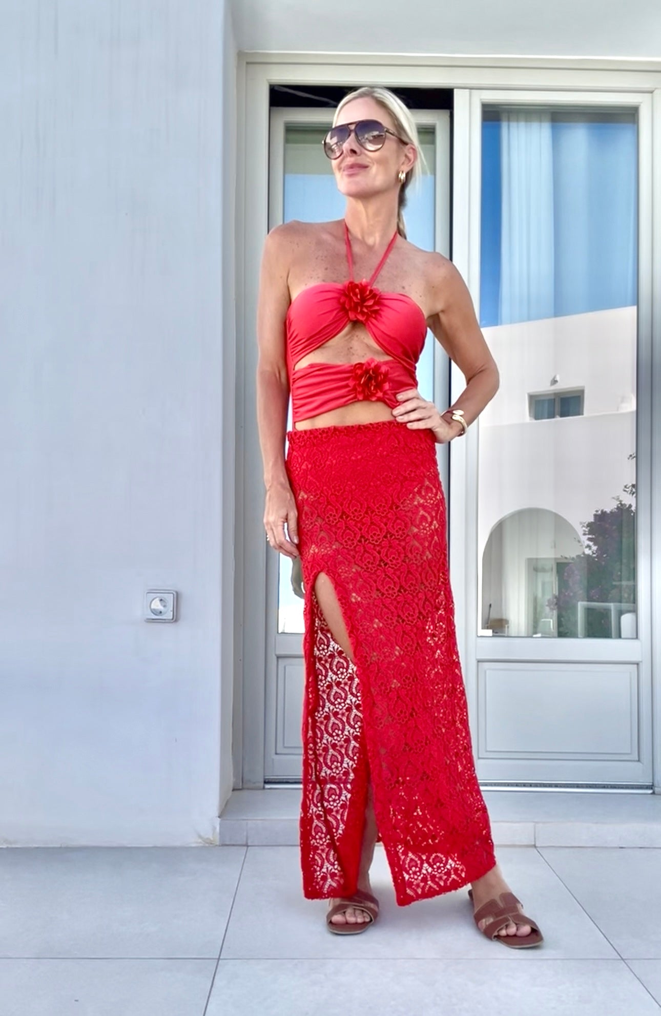 Saia de guipir Perissa - vermelha