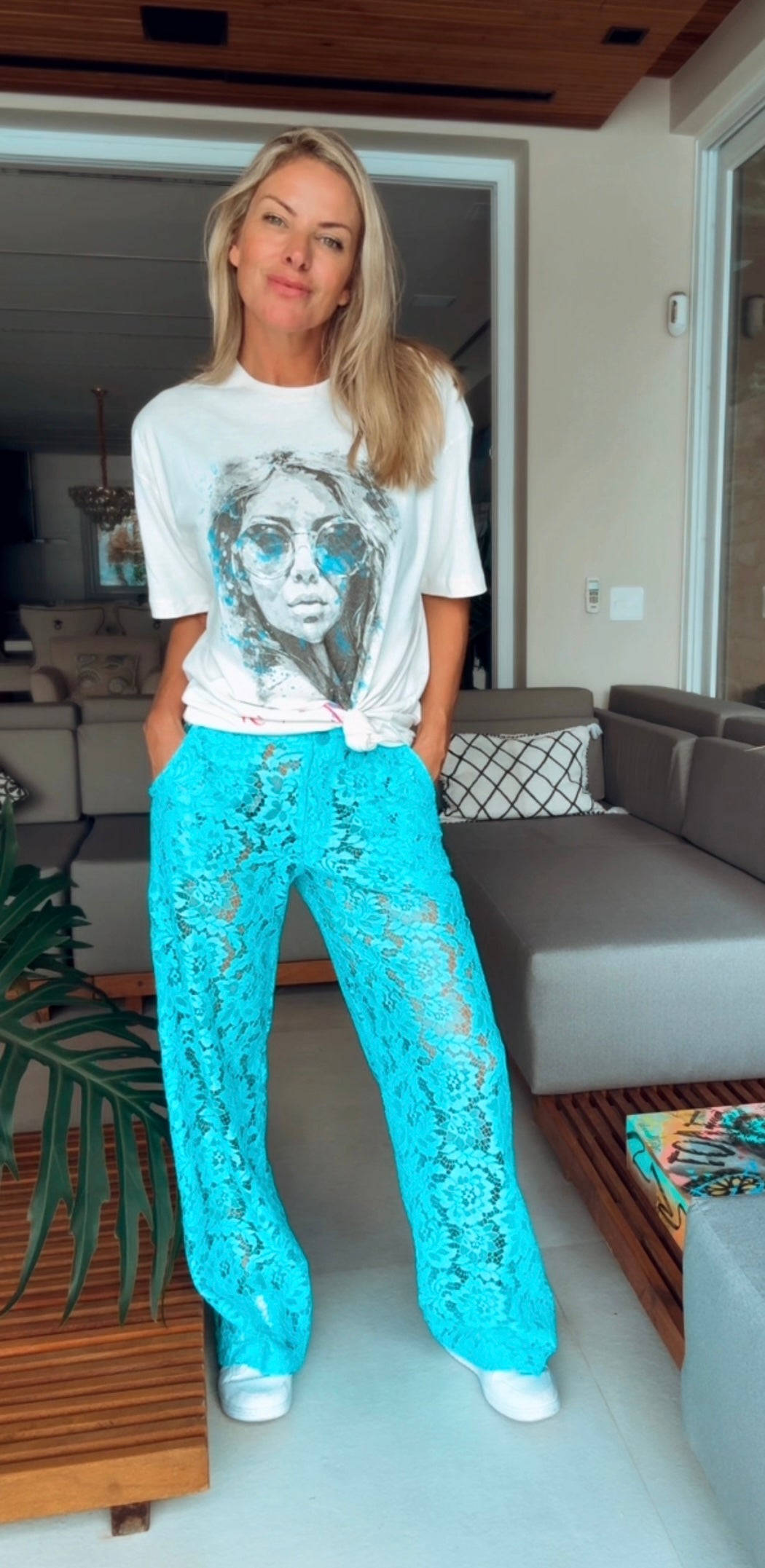 Calça de renda NAXOS - turquesa