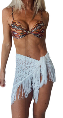 Pareô de renda e franja - off white