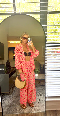 Conjunto de laise - nude com rosa