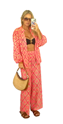 Conjunto de laise - nude com rosa